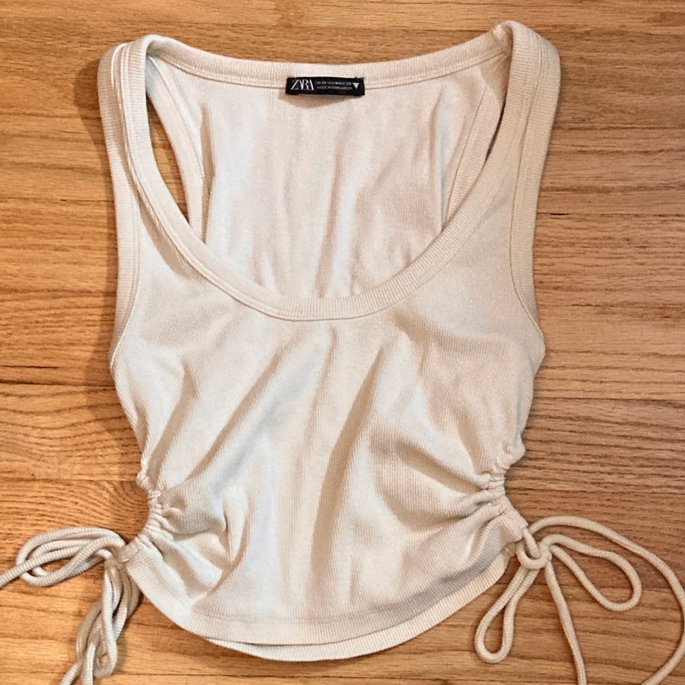 Zara Beige Ribbed Crop Tank Top with bows